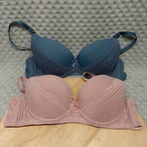 Pink Lover Women's 2pk Push-Up Underwire Bra Adjustable Rose Blue